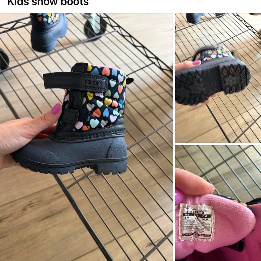 Carter's Kids Black Boots with Multicolor Hearts